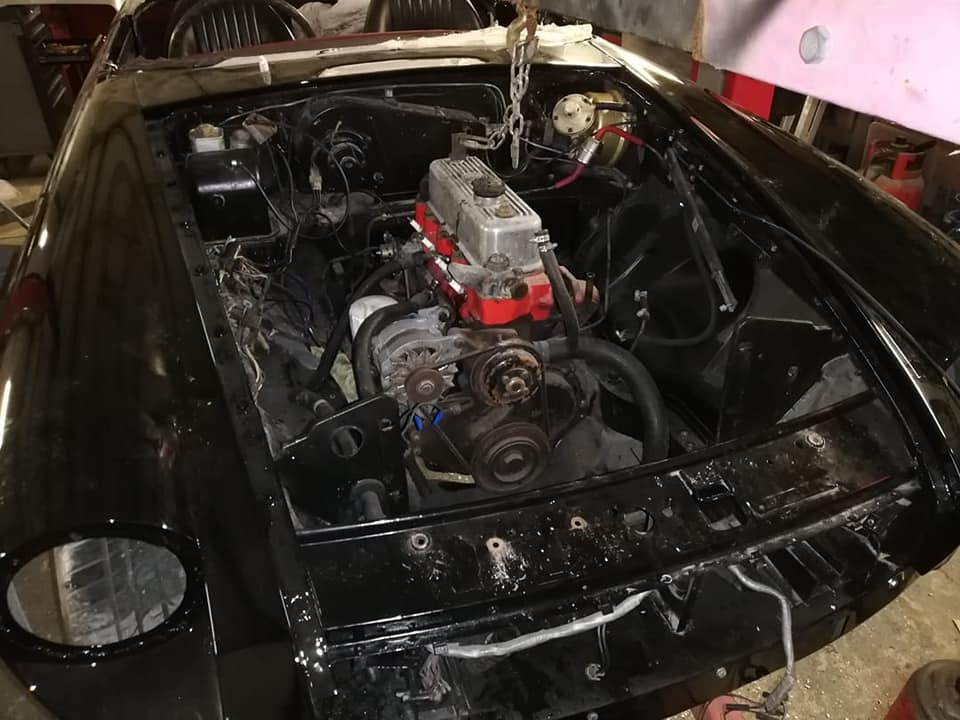 Black MGB Restoration engine bay