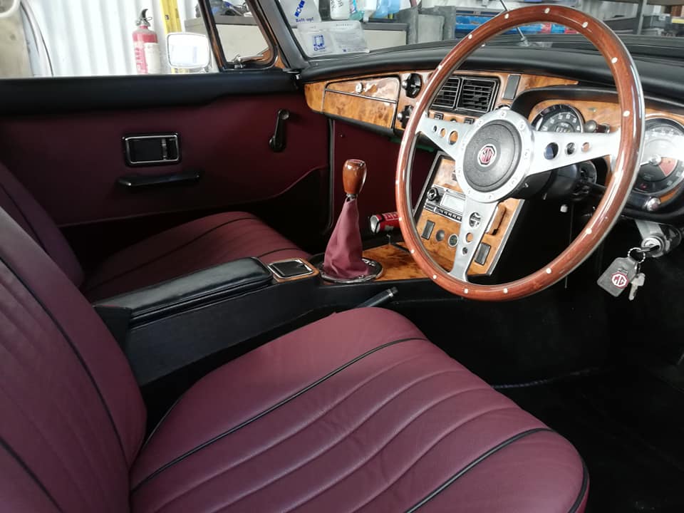 Green MGB Roadster interior